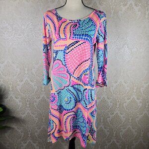 Lilly Pulitzer Size Med Multicolor Dot A-Line Casual Dress Fish Seashell Pattern